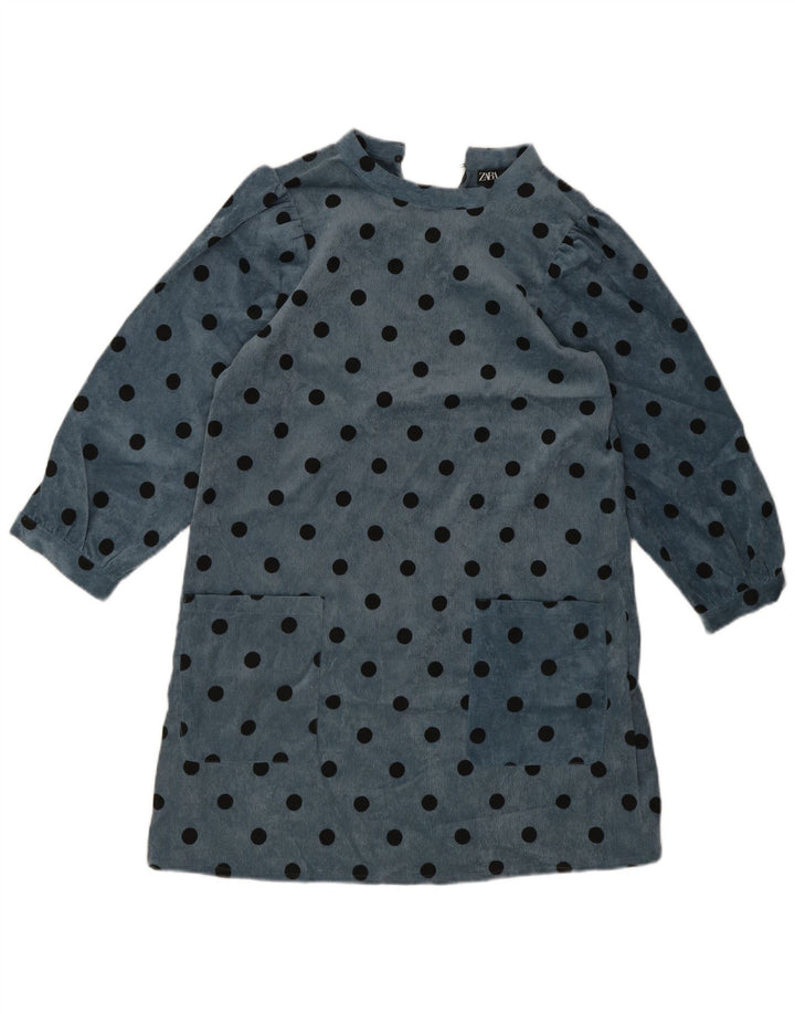 Zara Dame Langærmet Shift Dress UK 10 Small Blue Polka Dot Polyester
