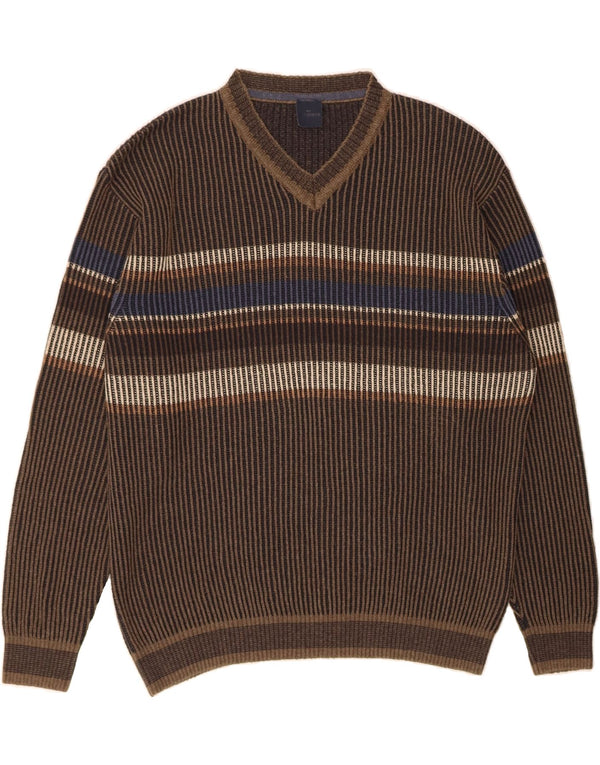 ENGBERS Herre V-hals sweater Stor brun stribet bomuld