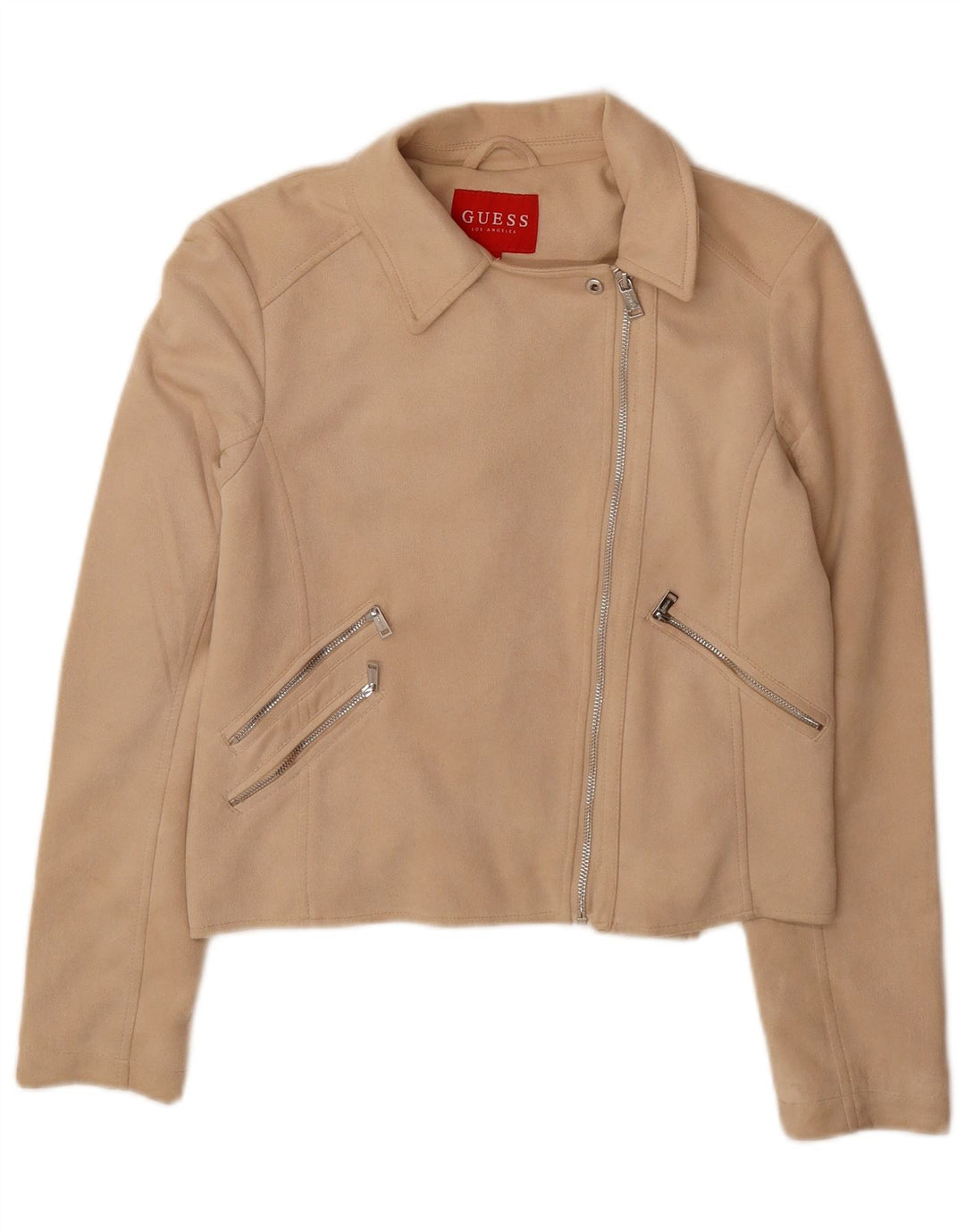 GUESS Womens Crop Bomber Jacket UK 10 Small Beige Polyester