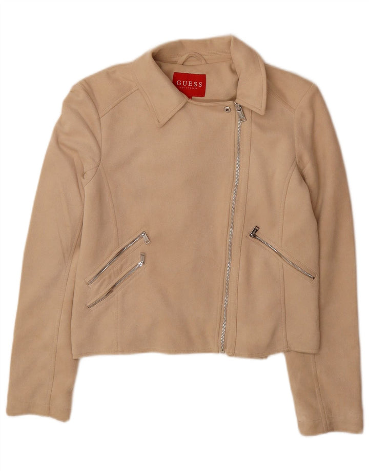 GUESS Womens Crop Bomber Jacket UK 10 Small Beige Polyester