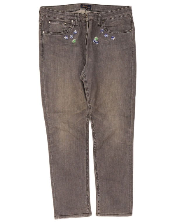 Luisa Spagnoli lige jeans til kvinder IT 48 XL W36 L28 Grå blomsterbomuld