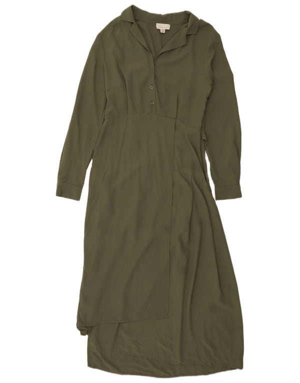 Topshop Womens Asymmetric Long Sleeve Maxi Dress UK 10 Small Khaki