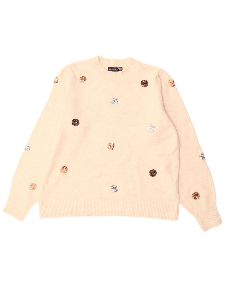MARKS & SPENCER Womens Crew Neck Jumper Sweater UK 14 Medium Off White