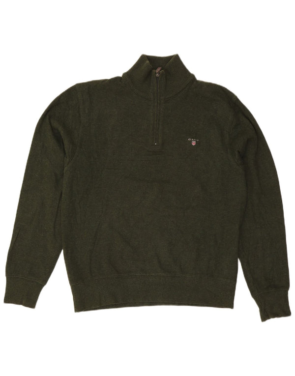 Gant Mens Zip Neck Jumper Sweater Large Khaki Cotton