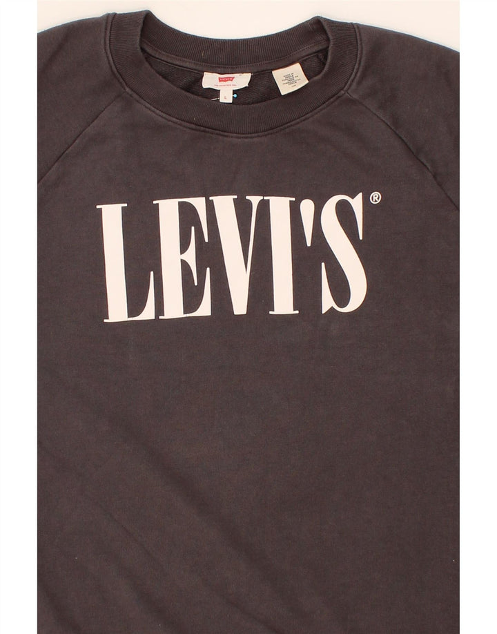 LEVI'S Womens Graphic Sweatshirt Jumper UK 16 Large Grey Cotton Vintage Levi's and Second-Hand Levi's from Messina Hembry 