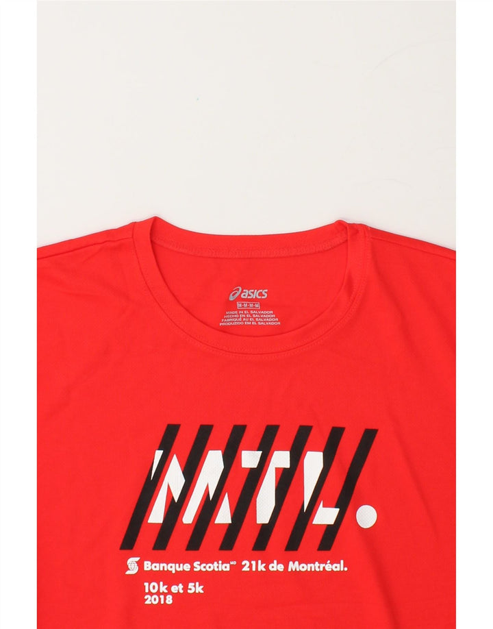ASICS Mens Graphic T-Shirt Top Medium Red Polyester Vintage Asics and Second-Hand Asics from Messina Hembry 