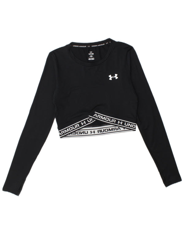 Damski krótki top Under Armour z grafiką, długim rękawem, UK 10, mały, czarny