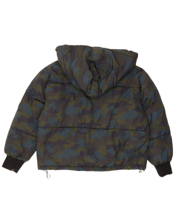 Zara Veste matelassée surdimensionnée à capuche pour femme UK 6 XS Camouflage multicolore