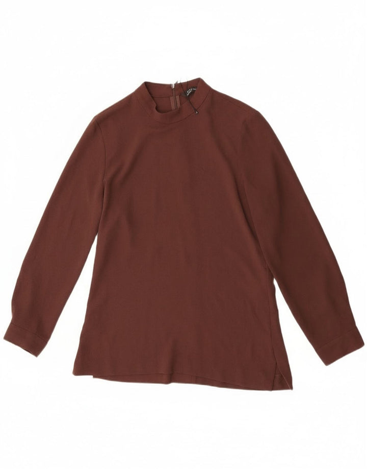 Zara Damen Langarm-Blusenoberteil UK 10 Small Braunes Polyester