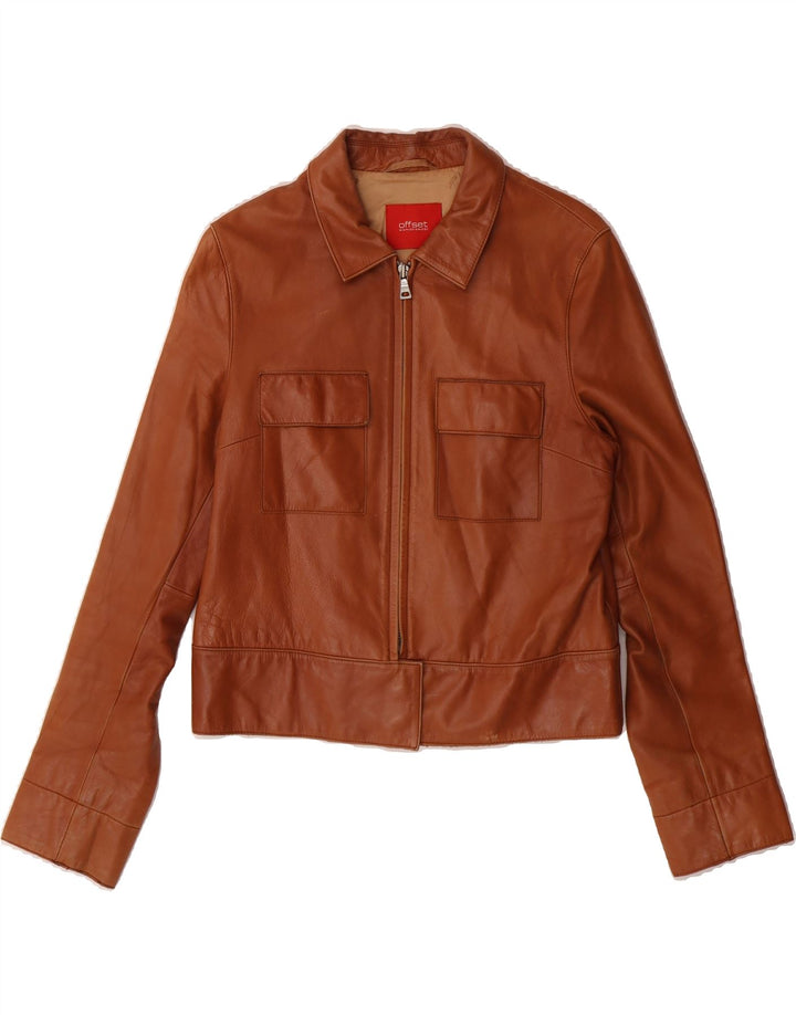 OFFSET Womens Crop Leather Jacket UK 12 Medium Brown Leather Vintage Offset and Second-Hand Offset from Messina Hembry 