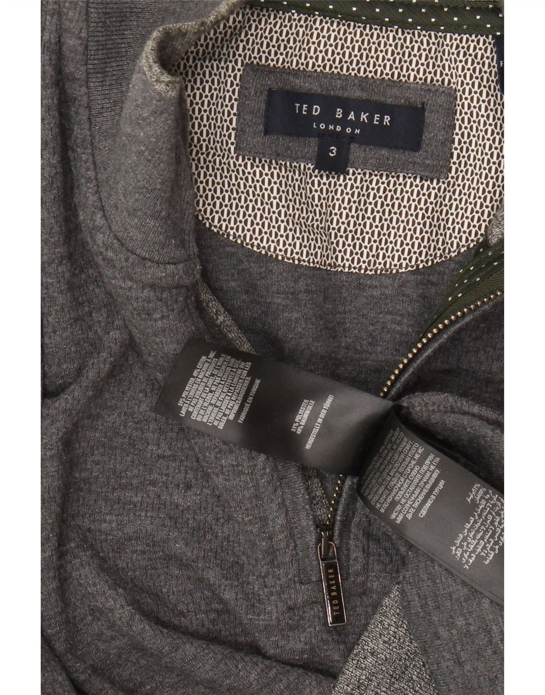 TED BAKER Sudadera con cuello y cremallera para hombre talla 3 Algodón gris medio