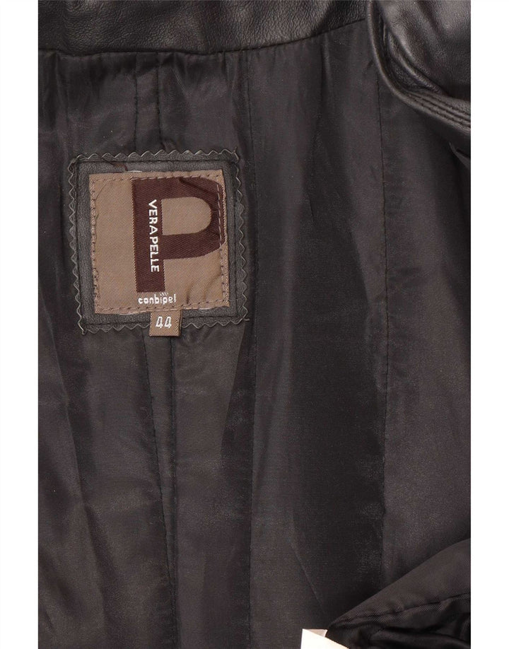 Conbipel Womens Leather Coat IT 44 Medium Black Leather