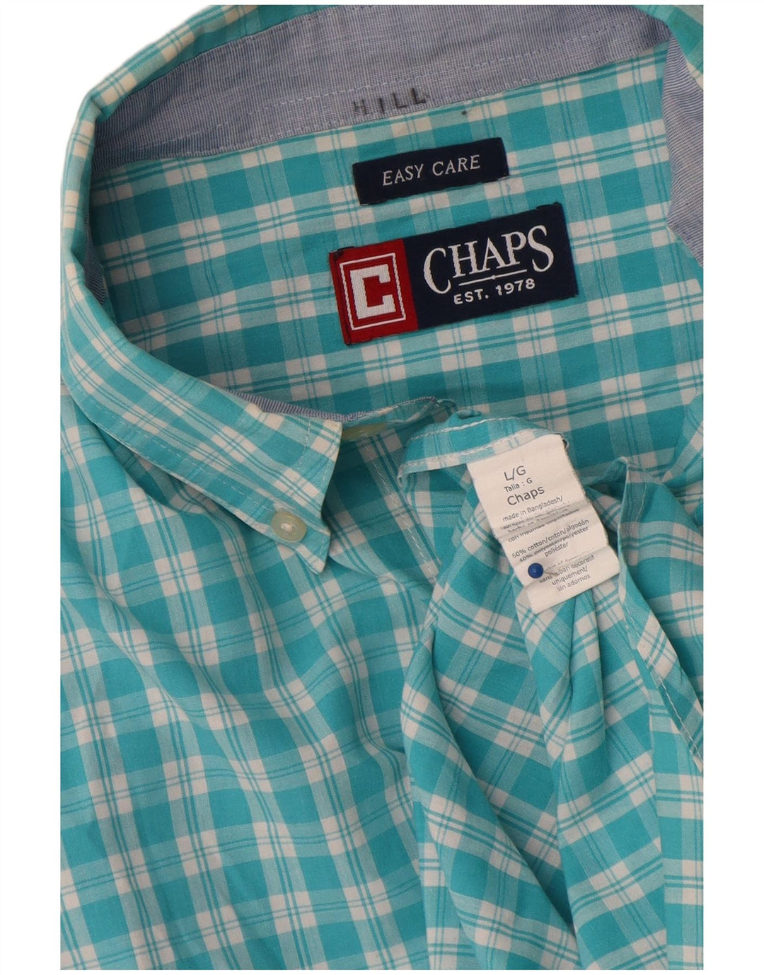 Chaps Mens Easy Care Shirt Large Blue Check Cotton