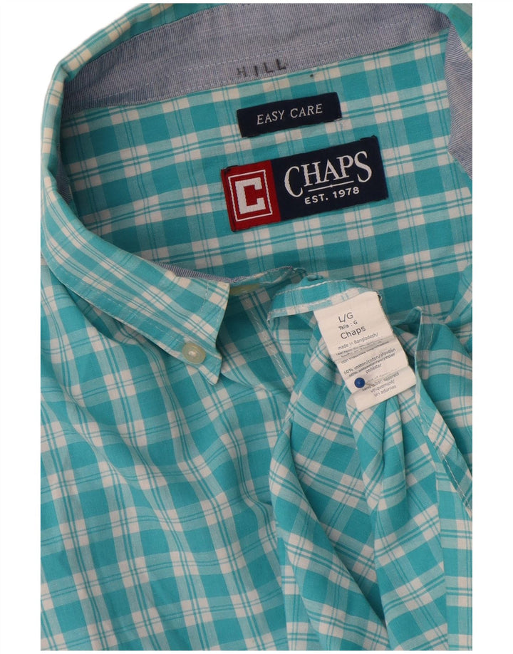 Chaps Mens Easy Care Shirt Large Blue Check Cotton