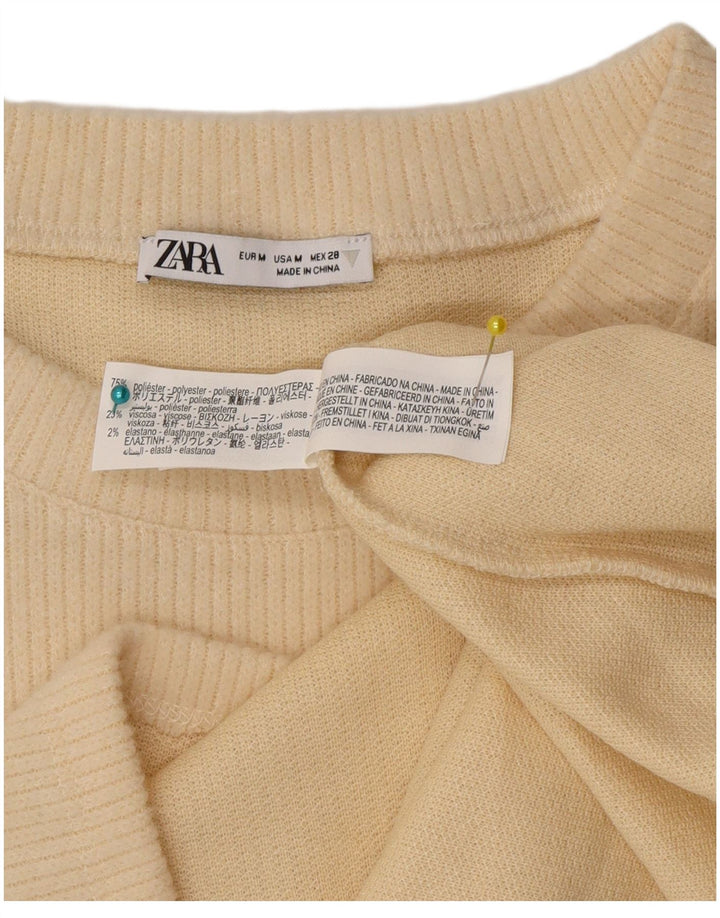 Zara Womens Top Long Sleeve UK 14 Medium Beige Polyester
