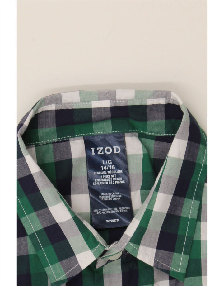 IZOD Boys Shirt 14-15 Years Large  Green Check Cotton Vintage Izod and Second-Hand Izod from Messina Hembry 
