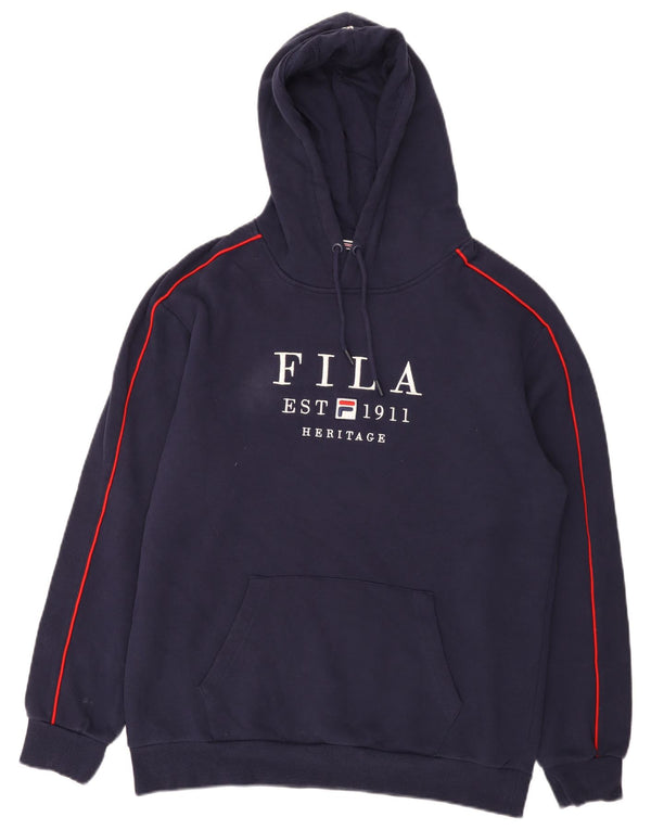 Fila Mens Heritage Graphic Hoodie Jumper Medium Navy Blue Cotton