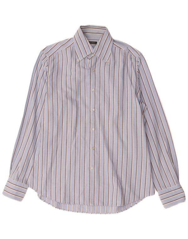 Lui di Lancetti Mens Shirt Size 16 41 Large Blue Striped Cotton