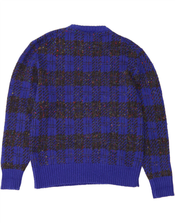 CONCRETE Womens Crew Neck Jumper Sweater UK 14 Medium Navy Blue Check Vintage Concrete and Second-Hand Concrete from Messina Hembry 