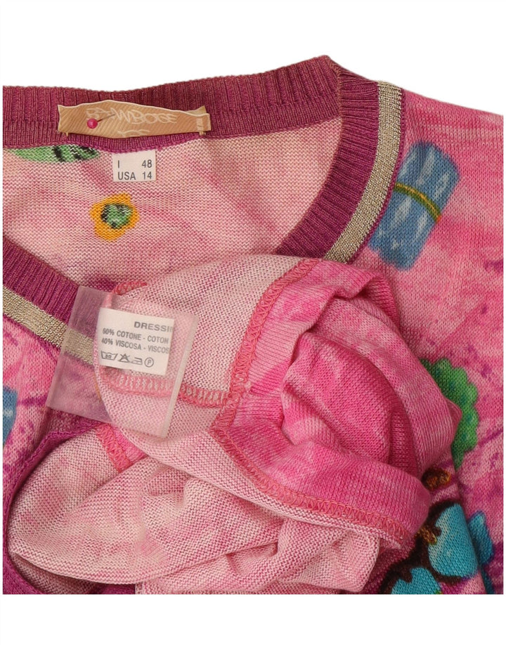 Damski sweter rozpinany Le Bambole z abstrakcyjnym wzorem, długi kardigan IT 48 XL, różowy