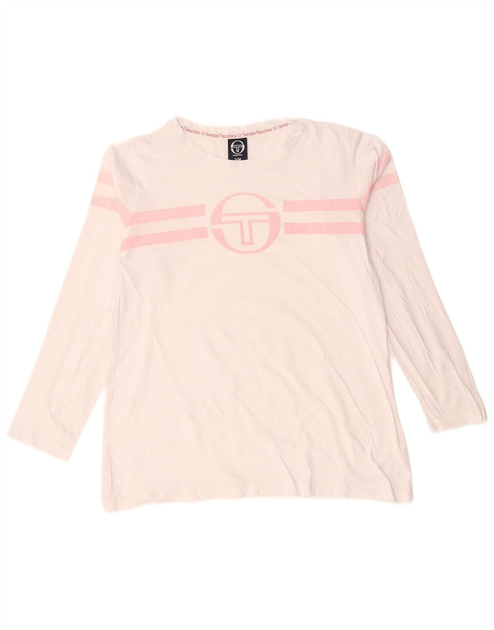 Sergio Tacchini Womens Graphic Top Long Sleeve UK 14 Medium White Striped