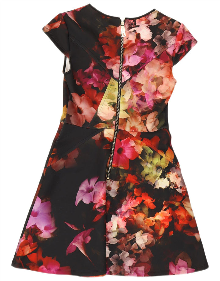 TED BAKER Womens A-Line Dress Size 2 Small Black Floral Polyester
