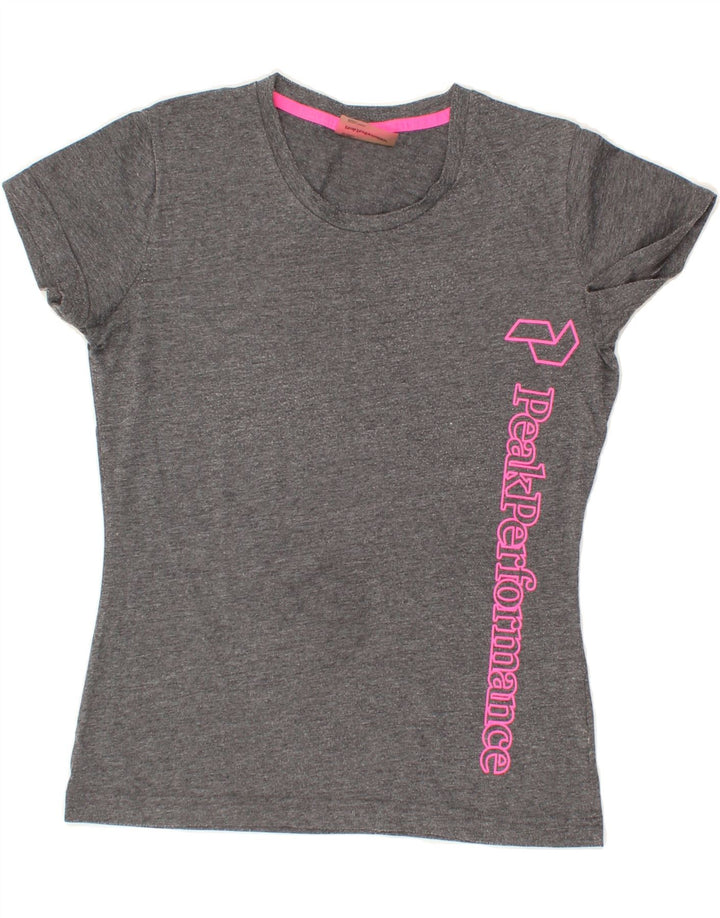 PEAK PERFORMANCE Womens Graphic T-Shirt Top UK 12 Medium Grey Vintage Peak Performance and Second-Hand Peak Performance from Messina Hembry 