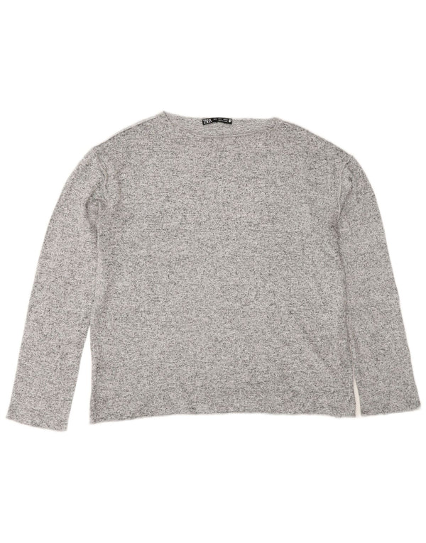 Zara Dame Top Langærmet UK 10 Small Grå Flecked Viscose
