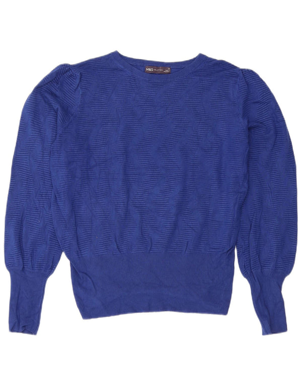 Marks & Spencer Dame Crop Boat Neck Jumper Sweater UK 14 Medium Blue