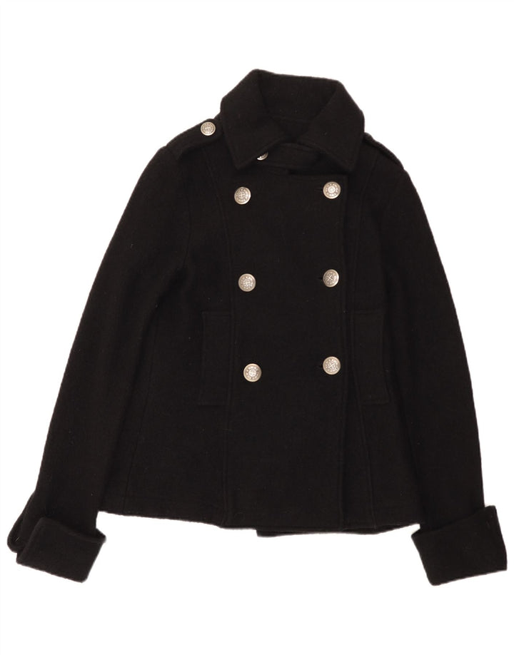 Zara Womens Trafaluc Pea Coat UK 12 Medium Black Wool