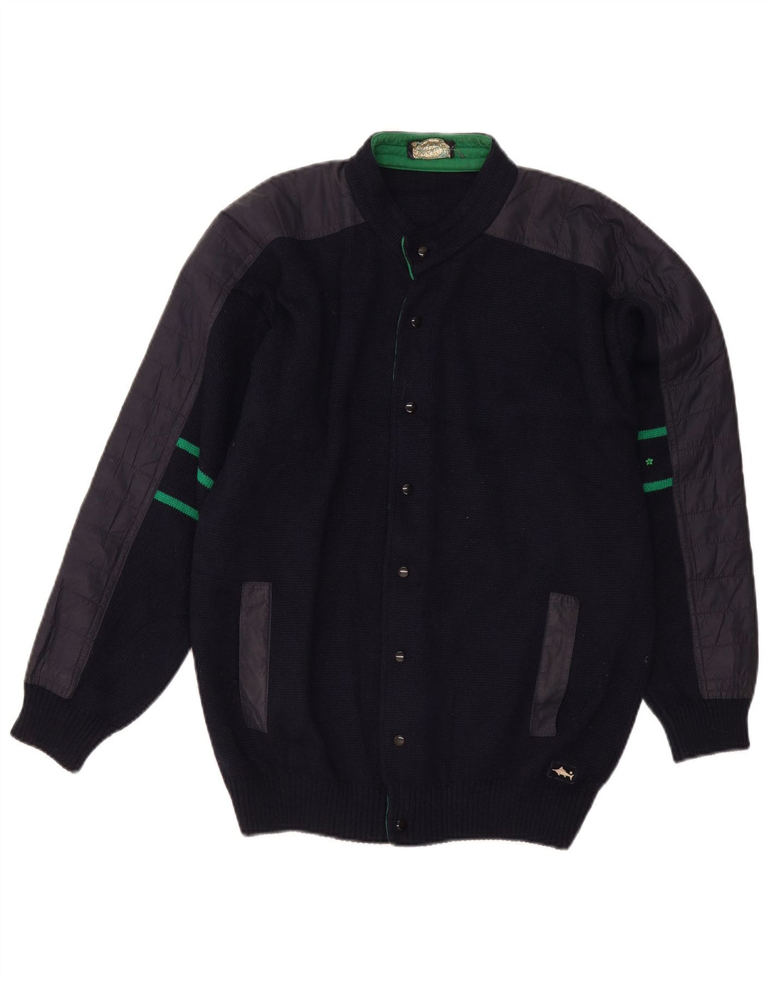 Good Luck Mens Cardigan Sweater Medium Navy Blue Colourblock