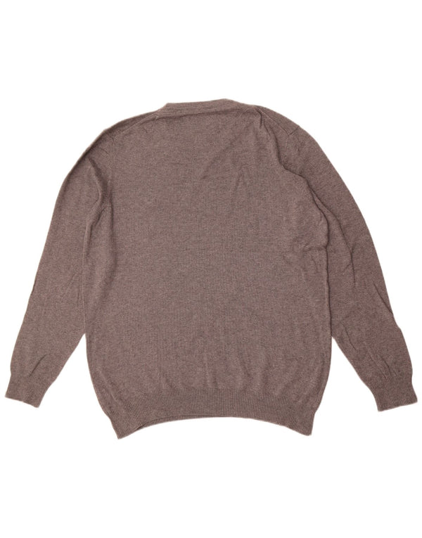 Lyle & Scott Mens V-Neck Jumper Sweater Large Grey Cotton