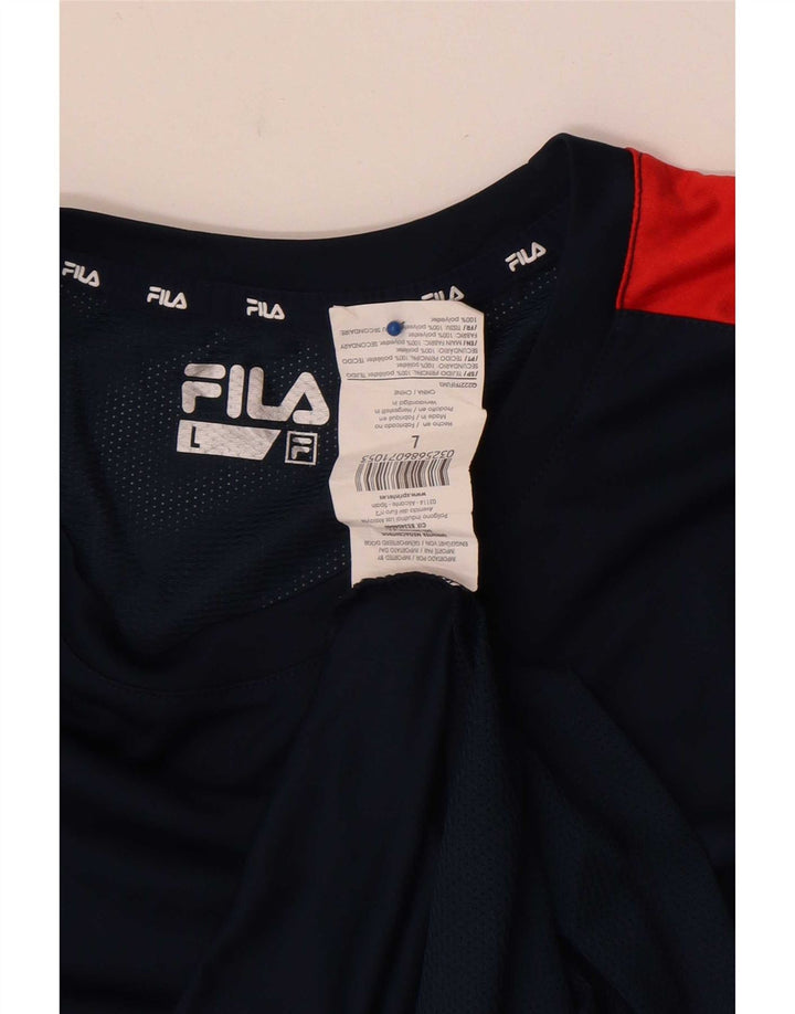 Fila T-Shirt Homme Haut Large Bleu Marine Colorblock Polyester