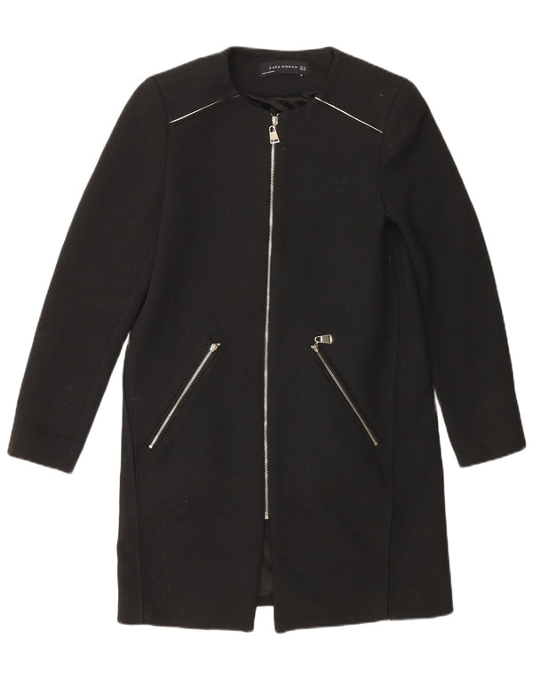 Zara Womens Overcoat UK 6 XS Black Polyester