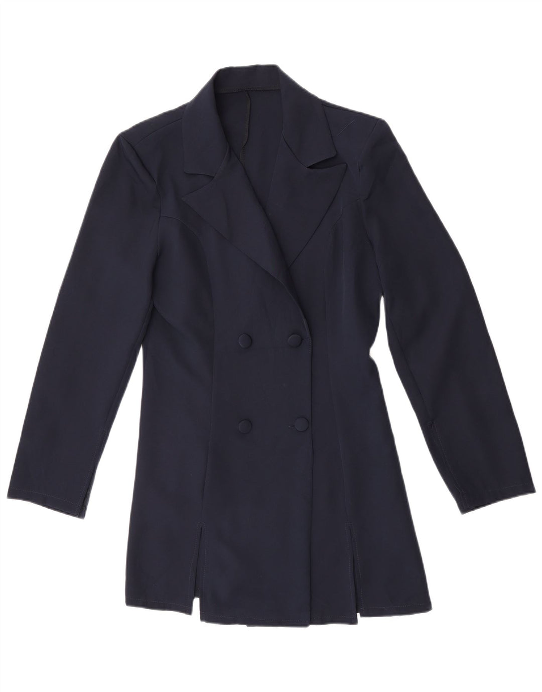 Cappotto doppiopetto vintage da donna UK 14 poliestere medio blu navy