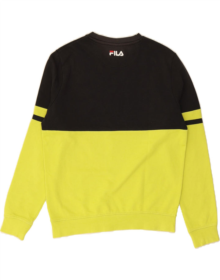 FILA Mens Graphic Sweatshirt Jumper XS Black Colourblock Vintage Fila and Second-Hand Fila from Messina Hembry 
