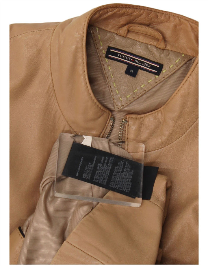 Tommy Hilfiger Womens Leather Jacket UK 14 Medium Brown Leather