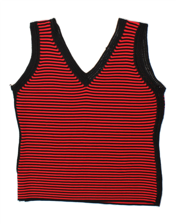 VINTAGE Womens Vest Tank Top UK 14 Medium Red Striped Vintage Vintage and Second-Hand Vintage from Messina Hembry 