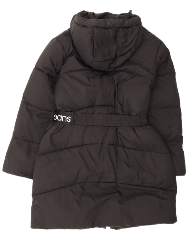 Calvin Klein Jeans Manteau rembourré à capuche graphique pour femme UK 16 Large Noir