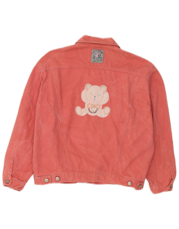 Vintage Dame Bamse Grafisk denimjakke IT 42 Medium Pink Bomuld