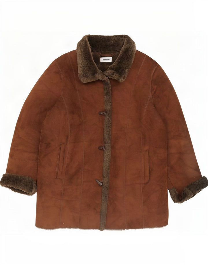 Wallis Womens Oversized Sherpa Overcoat UK 16 Large Brown Acrylic