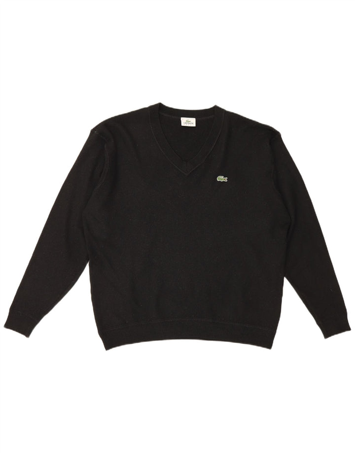 Lacoste Mens V-Neck Jumper Sweater Size 8 3XL Black Wool