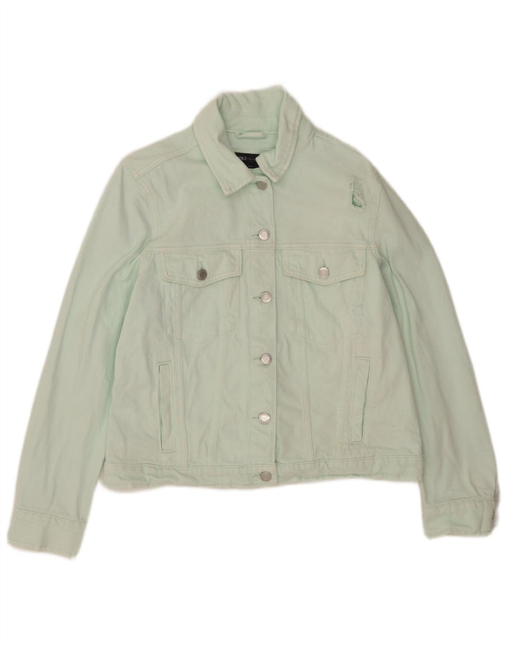 Marks & Spencer Womens Crop Denim Jacket UK 12 Medium Green Cotton