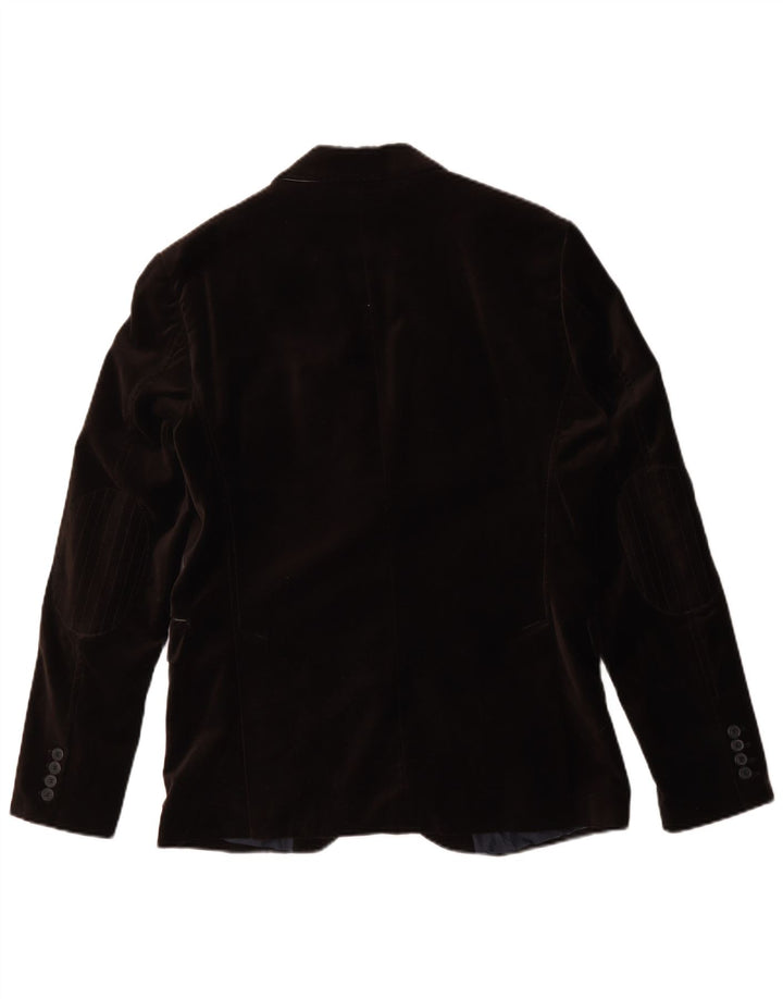 Zara Herre 2-knaps Velour Blazer Jakke EU 50 Medium Brun Polyester