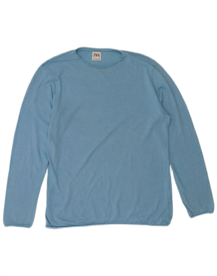 Zara Mens Crew Neck Jumper Sweater Large Blue