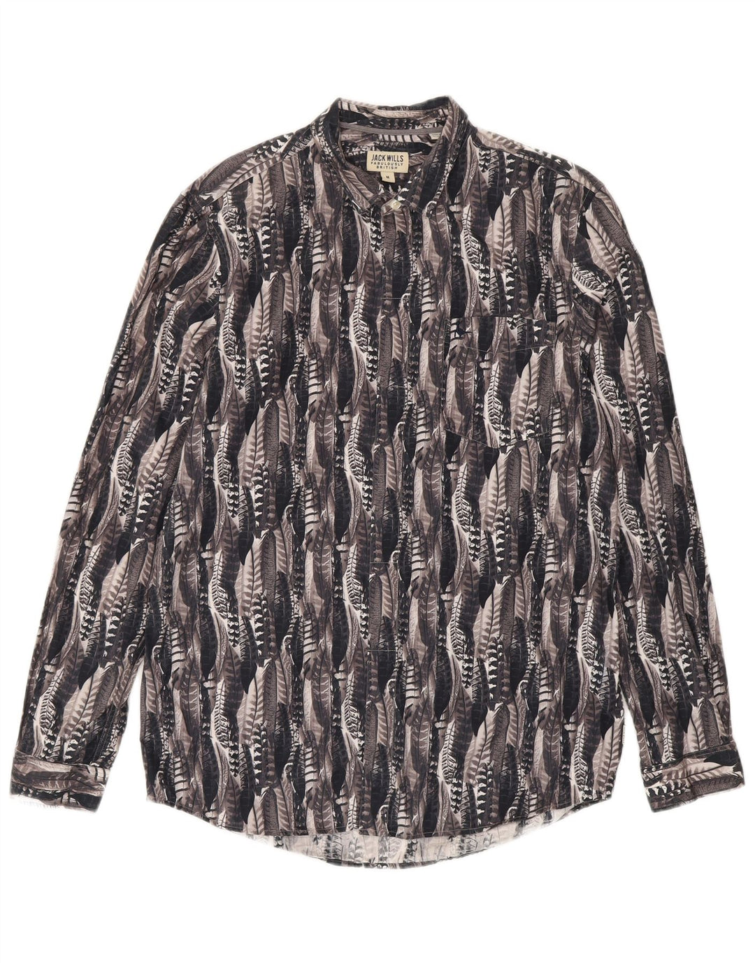 Jack Wills Herren-Hemd mit abstraktem Muster aus mittelgrauer Baumwolle