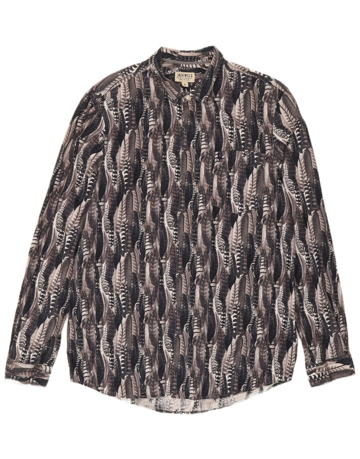 Jack Wills Herren-Hemd mit abstraktem Muster aus mittelgrauer Baumwolle