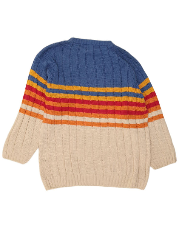 Vintage Mens Boat Neck Jumper Sweater XL Multicoloured Striped Cotton