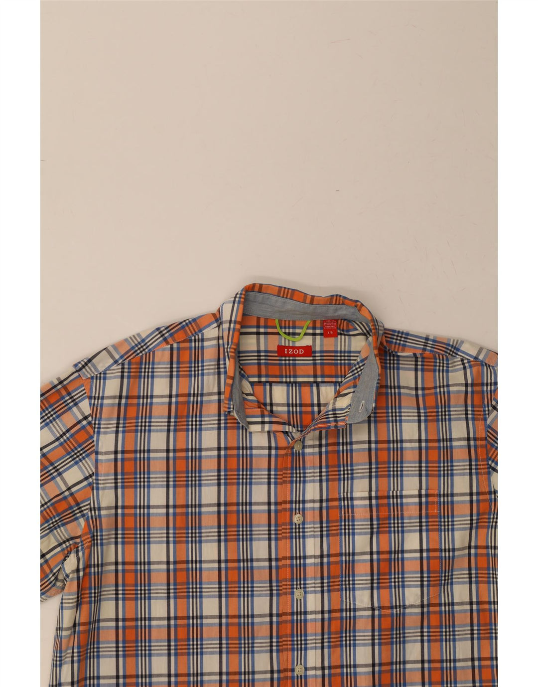 IZOD Mens Short Sleeve Shirt Large Orange Check Cotton Vintage Izod and Second-Hand Izod from Messina Hembry 