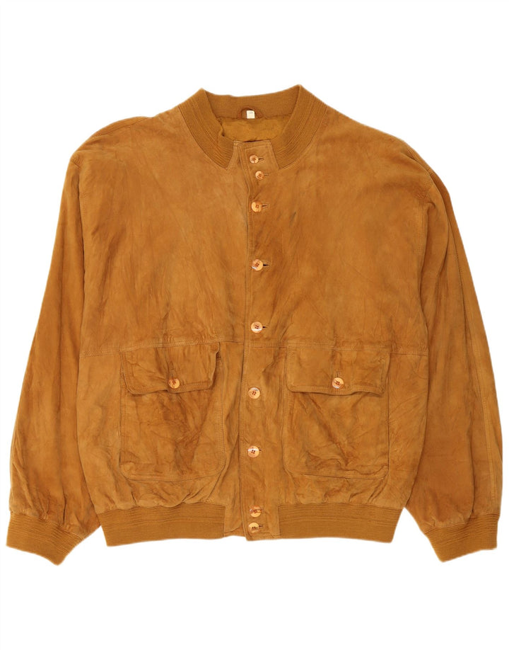 Vintage Mens Suede Bomber Jacket IT 58 4XL Brown Leather